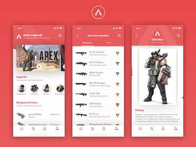 Apex - Companion App 🎮 apex legends app card characters clean companion app concept concepts design game design gradient icon inventory ios news simple typography ui ux vector
