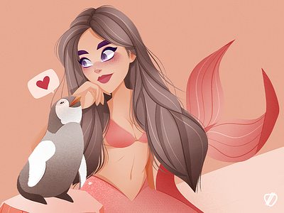 🧜‍♀️ aqua art character cute drawings fish girl girl character heart illustration ipadpro mermaid mermay penguin procreate