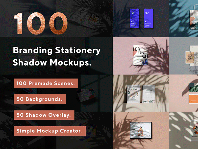 100 Branding Stationery Shadow Mockups - PSD apple brand branding bundle download graphic design identity minimal mockup modern presentation print psd realistic mockup shadow mockups stationery stationery shadow ui uiux user interface