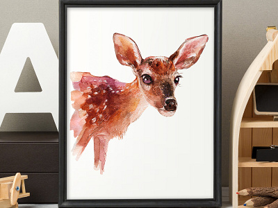 Baby Deer Printable animal art baby animals baby deer baby shower fawn illustration nursery wallpaper watercolor watercolor animal