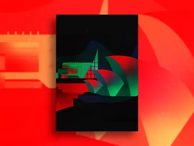 Australia Skyline at Night australia illustration night opera house poster sidney vibrant