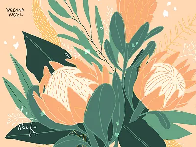 King Protea botanical bouquet cintiq eucalyptus flora floral floral design floral pattern flowers hand drawn illustration king protea peach photoshop protea wacom