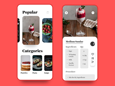 Recipe App adobe xd animation app branding design icon illustration illustrator lettering logo logo design minimal typography ui ui design ux web web design webdesign website