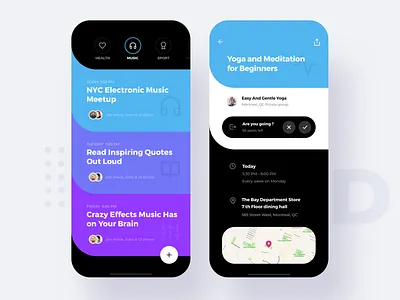 Social Meetup Dark theme activities app apple categories colorful curve dark discover flat interface list map material meet meet up meeting platform round social ui