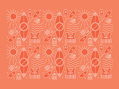 Kayaking Essentials - 20/30 2d adventure boat creative flat icon design icon pattern iconography icons illustration kayaking minimal orange pattern summer sun