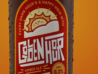 Golden Hour Amber Ale ale badge beer beer label branding colors design iconography icons illustration illustrator logo packaging sun tech type typography vector