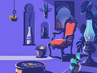 Vintage Corner charm colorful concept home illustration india indian home lamps rustic series vector vintage