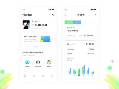 Personal asset home page and billing page bill clean data financial illustration personal assets ui ux