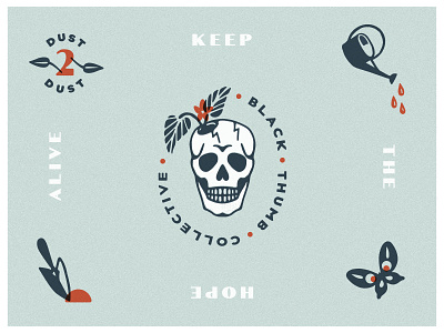 Black Thumb Collective badge badgedesign black thumb collective dust2dust flash gardening illustration logo procreate skull vintage vintage badge