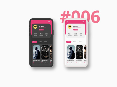 Daily UI - 006 | User Profile 006 batman dailyui dark day 6 dc design light mobile ui ui 100 uidesign