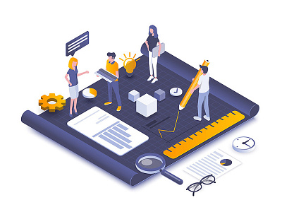 Project Development 3d business creative design illustration isometric man people project teamwork ui vector woman