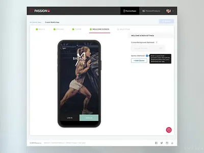 PassionApps Welcome Screen app app builder builder desktop interface mobile app builder passion passion.io product saas steps tabs tooltip ui welcome