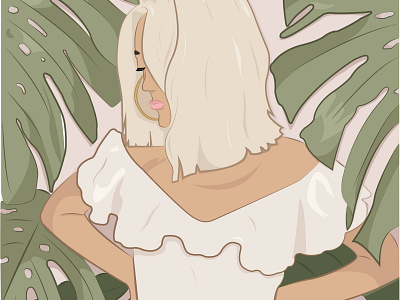 fun with faces blonde challange character design face flat fun with faces graphic design illustration illustration challange illustrator minimal monstera portrait tropical tropical leaves vector