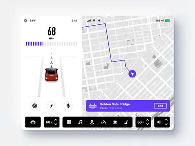 Daily UI Challenge #034 Car Interface android car clean cool daily ui dashboard design interface light navigation purple simple tablet tesla ui white