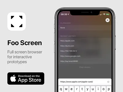 Foo Screen - Full screen browser for interactive prototypes app browser framerjs full screen ios prototype swift webkit