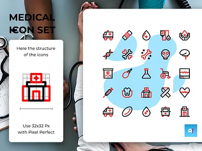 Medical Icon Set Outline Colorized app branding design hospital icon icon design icon set icons iconset logo management medical medical app medical care medicine minimal patient ui ux vector