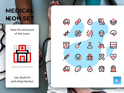 Medical Icon Set Outline Colorized app branding design hospital icon icon design icon set icons iconset logo management medical medical app medical care medicine minimal patient ui ux vector