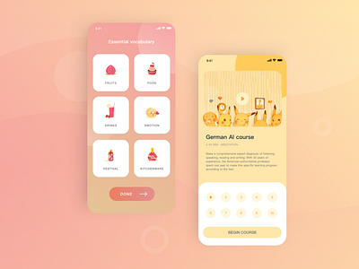 Language learning app 2 app design illustration ui ux