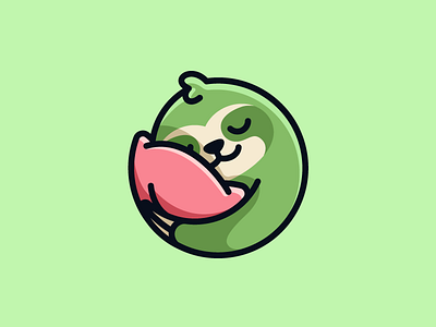 Lazy Sloth - Option 2 bold outline brand branding cartoon comic character mascot circle rounded comfort comfortable couch sofa cute fun funny furniture interior geometry geometric happy animal hug hugging illustrative illustration lazy sloth logo identity relax relaxing rest resting sleep sleeping soft pillow symbol icon