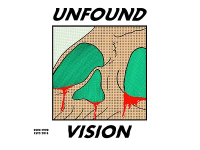 Bleeding Skull for Unfound Vision alternative bleeding blood clothing brand halftone illustration lettering pop art skull tshirts typography