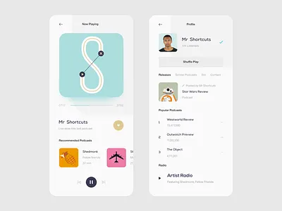 Podcast App — Player & Profile clean design inspiration interface minimal minimalism music app music app ui music player music player app ndro player podcast podcast app sandro tavartkiladze tavdro typography ui ux whitespace