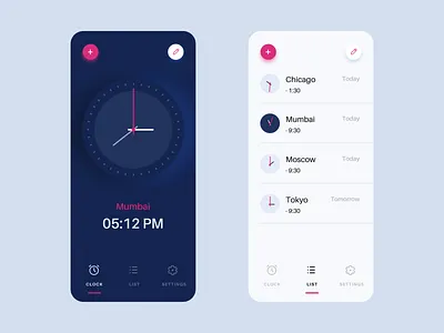 World Clock Dark And Clock List blue clocks clockwork dark design freebie interaction ios 7 iphone app minimal mobile app design mobile ui sale time timer