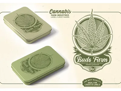 Cannabis Farm Label & logo Badge Template badge buds cannabis cbd cultivation dispensary engravings farm logo marijuana maryjane oils plantation template vintage