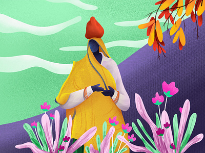 Village women. character flower i pad india lady mountain nature procreateapp sky village walking women