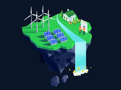 Greenx Floating Island Illustration big data blockchain charts creative crypto wallet cryptocurrency data dataviz energy graphics greenhouse illustration servers solar energy technology terminal token