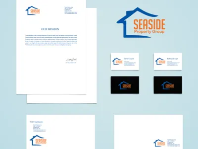 SEASIDE Property Group logo and Stationary kit design branding design flat logo