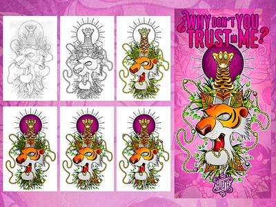 Trust in Me - Process adobe illustrator adobe photoshop chiris concept design design illustration infinity stones jungle book kaa leafs nature shere khan tattoo vector wacom bamboo