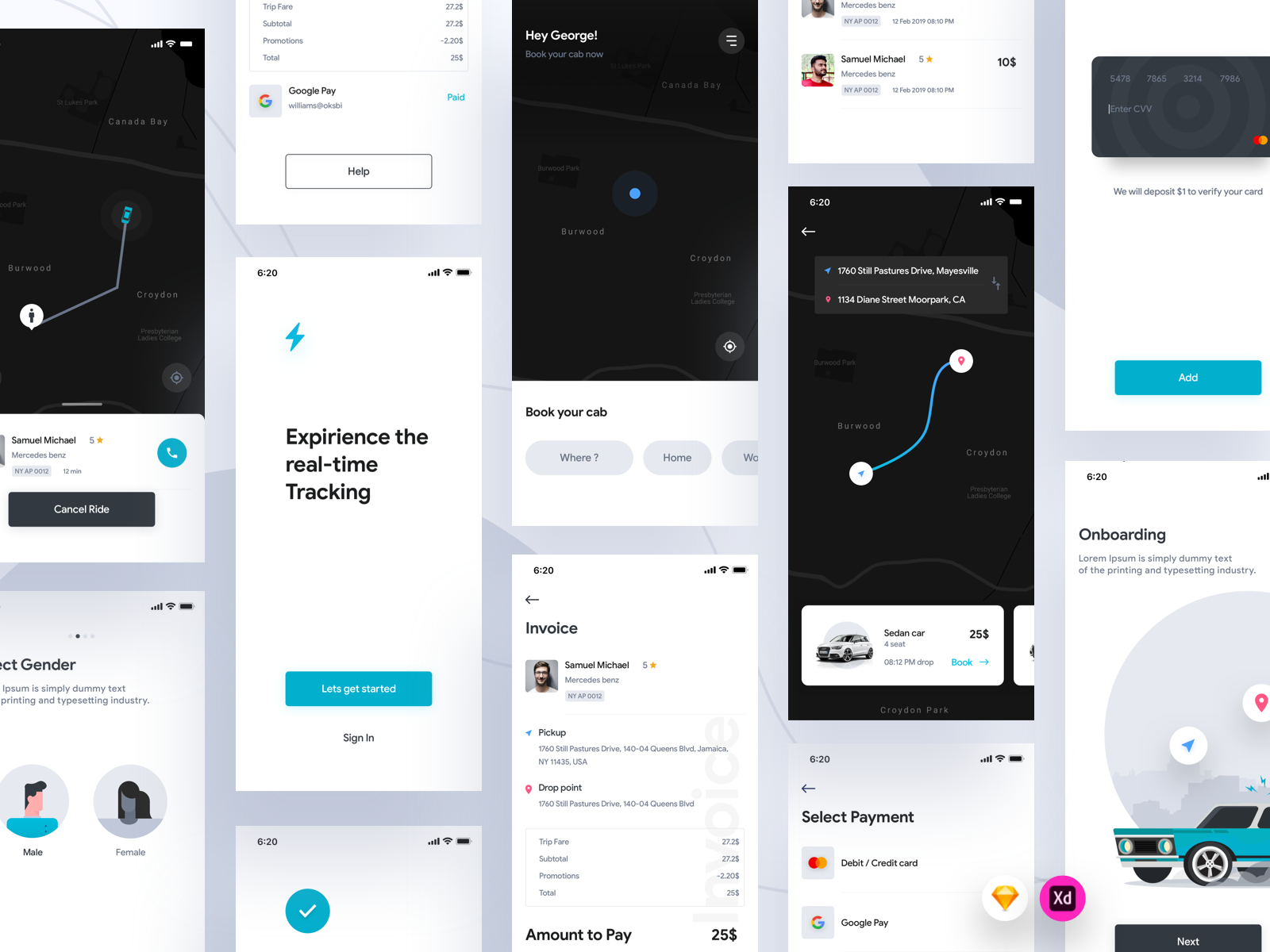 Taxi App UI Kit by Vinoth for NEXTAZY on Dribbble
