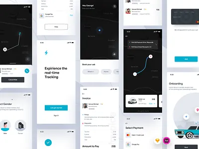 Taxi App UI Kit cab car clean ui design graphic design illustration mobile app design taxi app ui ui design ui kit vector