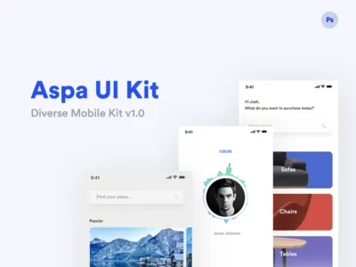 Aspa UI Kit mobile kit photoshop ui design ui kit ui tool uplabs