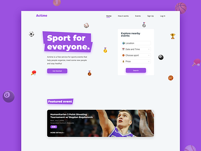 Actime — Landing Page design event home home page homepage landing page minimal product design sports typography ui ui ux design ui design ux web design website