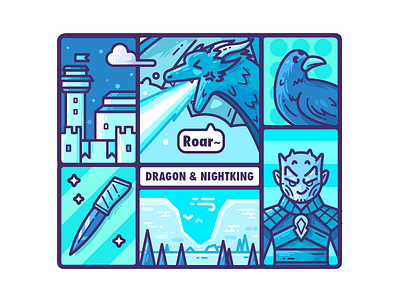 Dragon & Nightking animal bird castle comic crow dagger design dragon game of thrones icon illustration night king nightking story vector wall winter winterfell zodiac zodiac sign