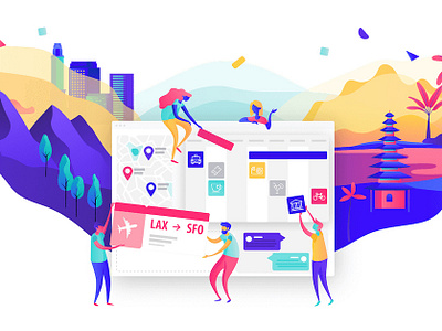 Rise app design gobelins illustration interactive itinerary landscape planning service timeline travel ui ux