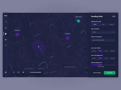 911 Interactive map for unit management 911 app dark dark colors dashboard design emergency form map police ui user interface web