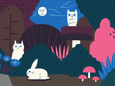Dark Forest animals design flat illustration
