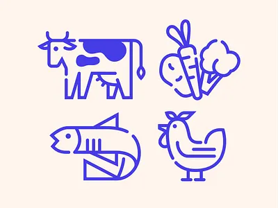 Animal & Vegetable Party animals brand identity branding broccoli chicken cow edmonton fish food geoemetric icon illustration monoline potato vegetable