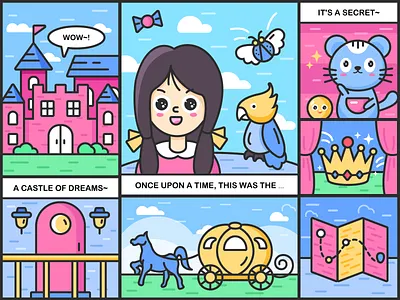 The story of the castle carriage castle girl illustration mouse