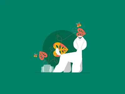 Maltese butterfly dog dog illustration doggy illustration maltese plants