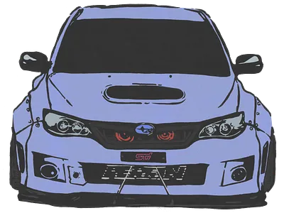 Subaru WRX STI - Light Blue block print for sale linocut linoprint multi color print printed printmaking reduction sti subaru