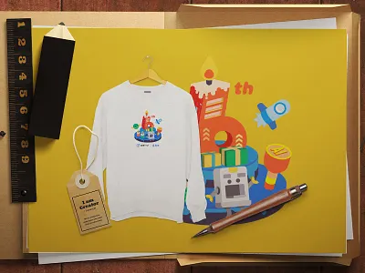 6 ai anniversary cake candle clothes gift illustraion materials robot rocket seal six souvenir yellow