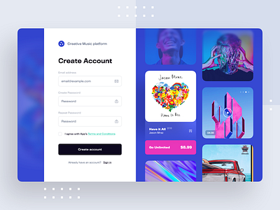 Sign Up, Onboarding Web app clean design music app sketch ui user interface ux web web page website