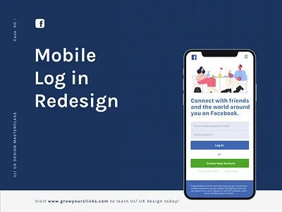 Facebook Mobile Log in Redesign. app branding clean design design jam facebook illustration illustrator minimal photoshop redesign sketch tutorial type typography ui ux vector web website