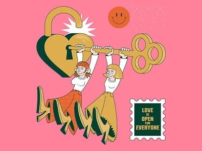 Love is open for everyone cartoon character colorful design fashion girl illustration knife lesbian lgbt lgbtq love pink power pride print sticker typography vector vintage