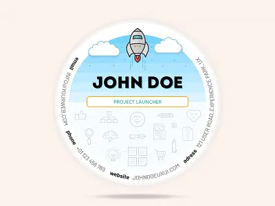 UX Circle Business Cards brand business card circular designer icons illustration networking print rocket sky ux