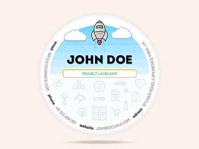 UX Circle Business Cards brand business card circular designer icons illustration networking print rocket sky ux
