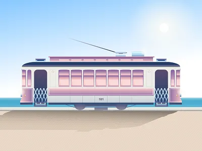 Summer Memories beach car color design flat icon illustration illustrator landscape porto portugal simple summer sun tram transport travel turism urban vector